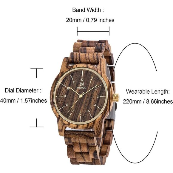 ✨ Leeev Unisex Natural Men Brown Wooden Series 40 mm Gift Box & Band Watches - Picture 5 of 7